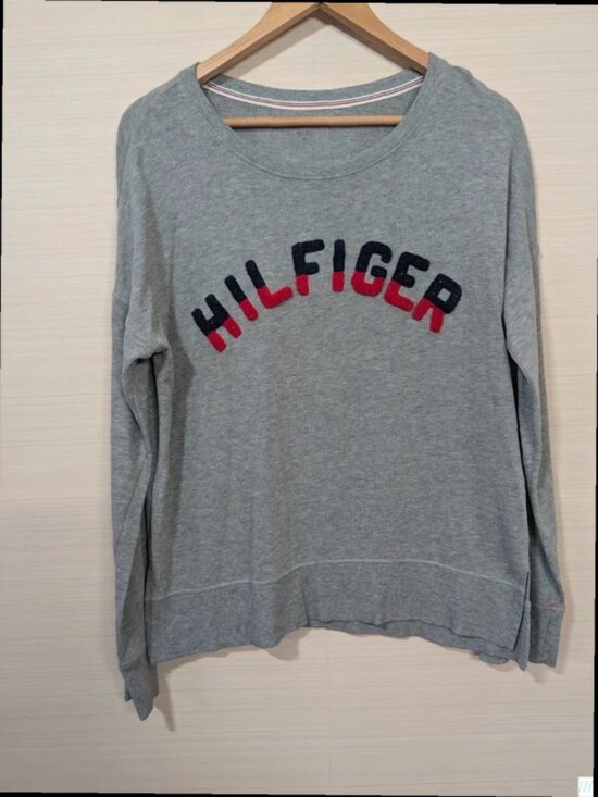 Sweaters - Tommy Hilfiger Size M Grey Logo Sweatshirt loungewear Crew Neck Casual Jumper